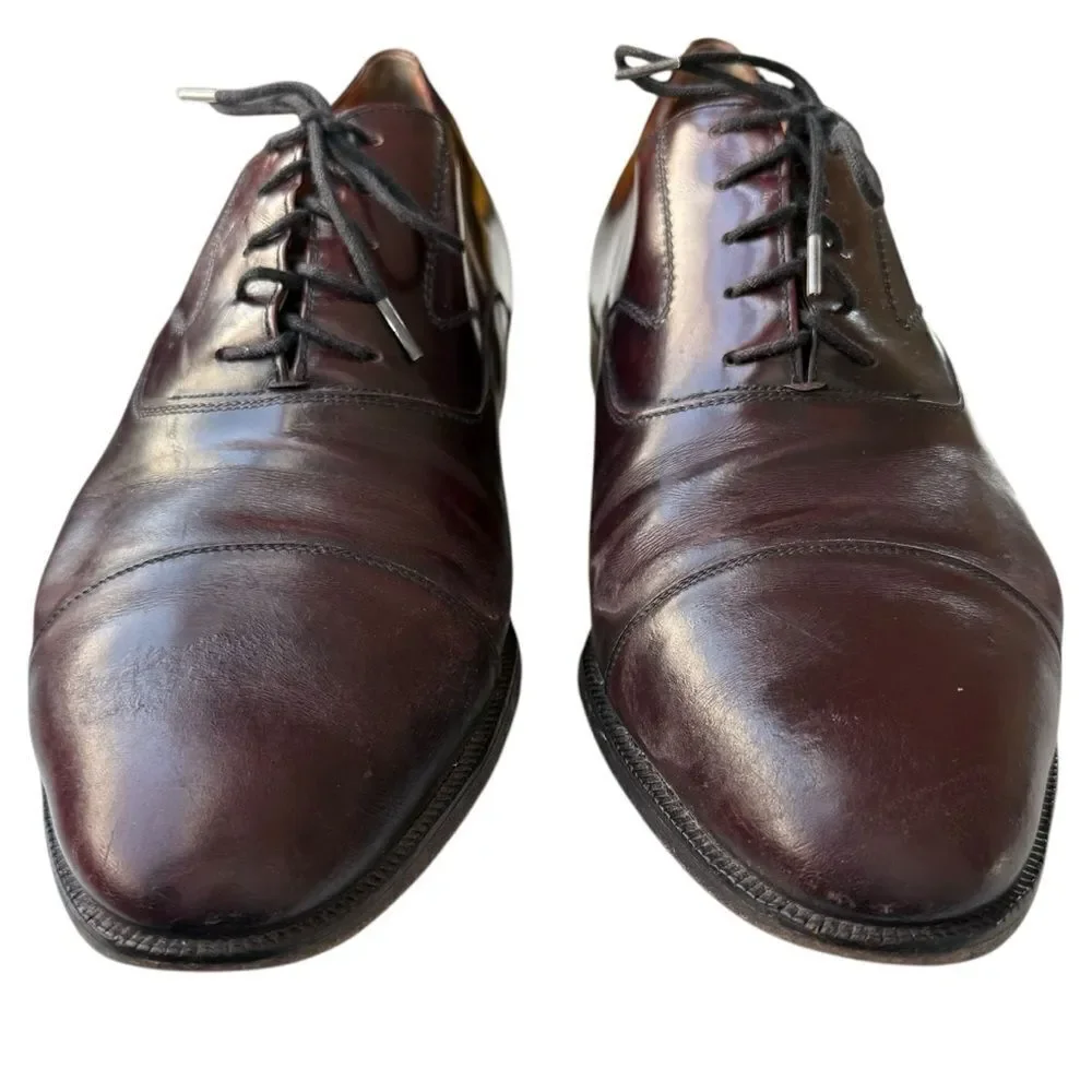 Leather Cap Toe Lace Up Oxford Dress Shoe Men’s Size 10 D Bordeaux Made in Italy